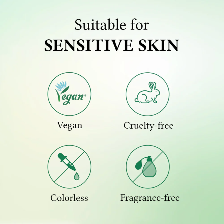 En lysegrøn grafik for Dr. Althea - Pure Grinding Cleansing Balm 50ml viser "Velegnet til sensitiv hud" over ikonerne for vegansk, Cruelty-free (kanin), Colorless (dråbetæller) og Fragrance-free (flaske).