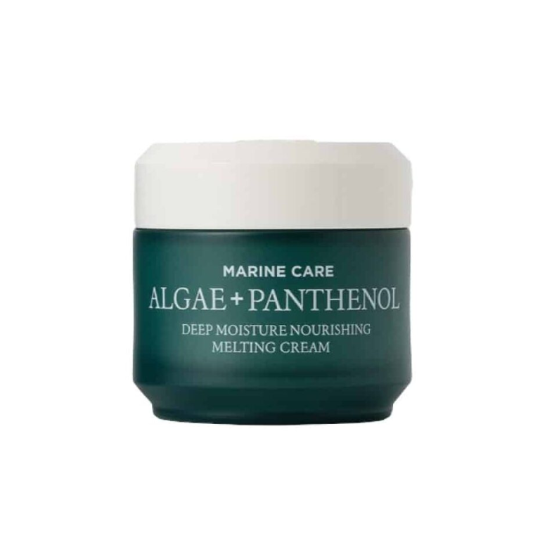 En grøn krukke Heimish Marine Care Deep Moisture Nourishing Melting Cream 55 ml med et hvidt låg og hvid etikettekst.