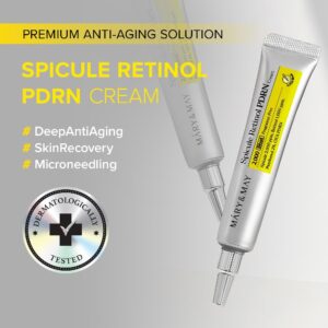Mary&May - Spicule Retinol PDRN Cream kommer i en hvid tube med en gul etiket og blander nærende ingredienser med Spicule Retinol for at revitalisere din hud.