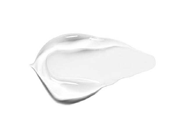 Et nærbillede af en glat, hvid creme eller lotion på en hvid baggrund, der viser dens blanke tekstur og tykke konsistens - perfekt til et Ingrediensleksikon eller en guide til hudplejeingredienser.