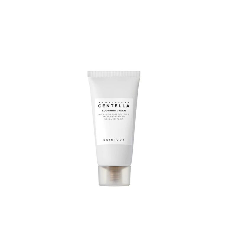 En 30 ml tube Skin1004 – Madagascar Centella Soothing Cream med sort tekst og en sølvfarvet hætte står oprejst på en ensfarvet hvid baggrund.